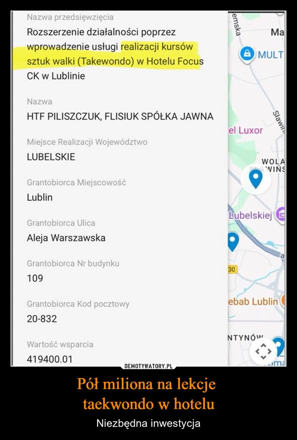 
    Pół miliona na lekcje 
taekwondo w hotelu