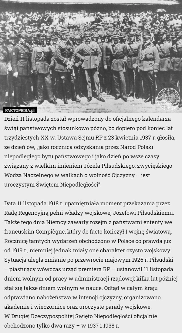 
    
			Dzień 11 listopada został wprowadzony do oficjalnego kalendarza świąt państwowych...					