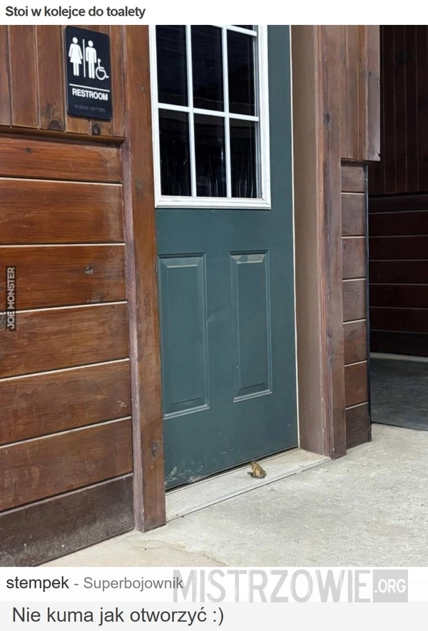 Stoi w kolejce do toalety