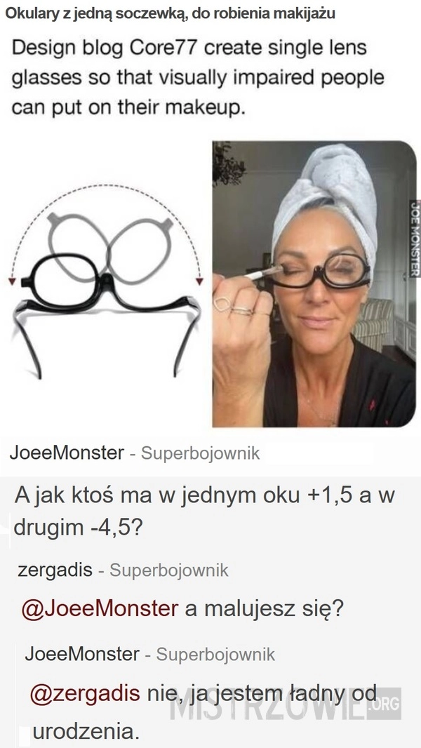 
    Okulary z jedną soczewką, do robienia makijażu