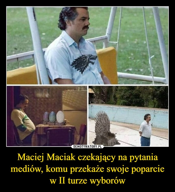 
    Maciej Maciak czekający na pytania mediów, komu przekaże swoje poparcie w II turze wyborów