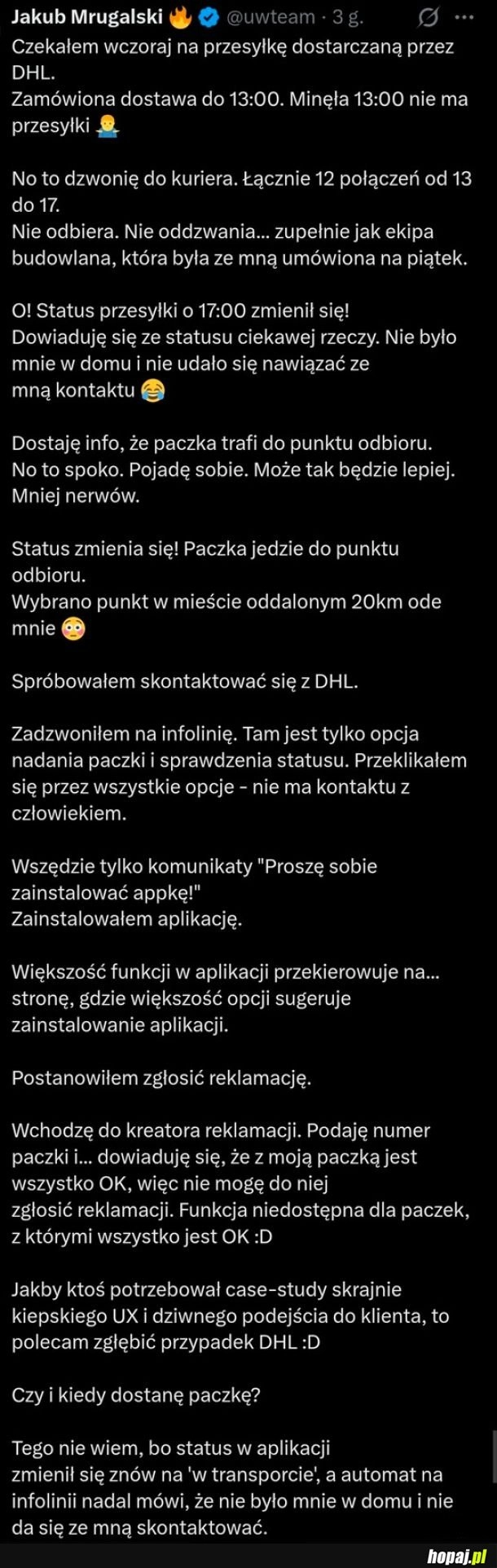W poprzednim roku miałem praktycznie taki sam problem z DHLem