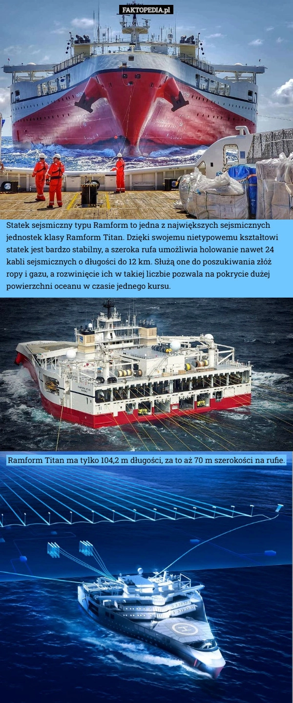 Statek sejsmiczny typu Ramform to jedna z największych sejsmicznych jednostek