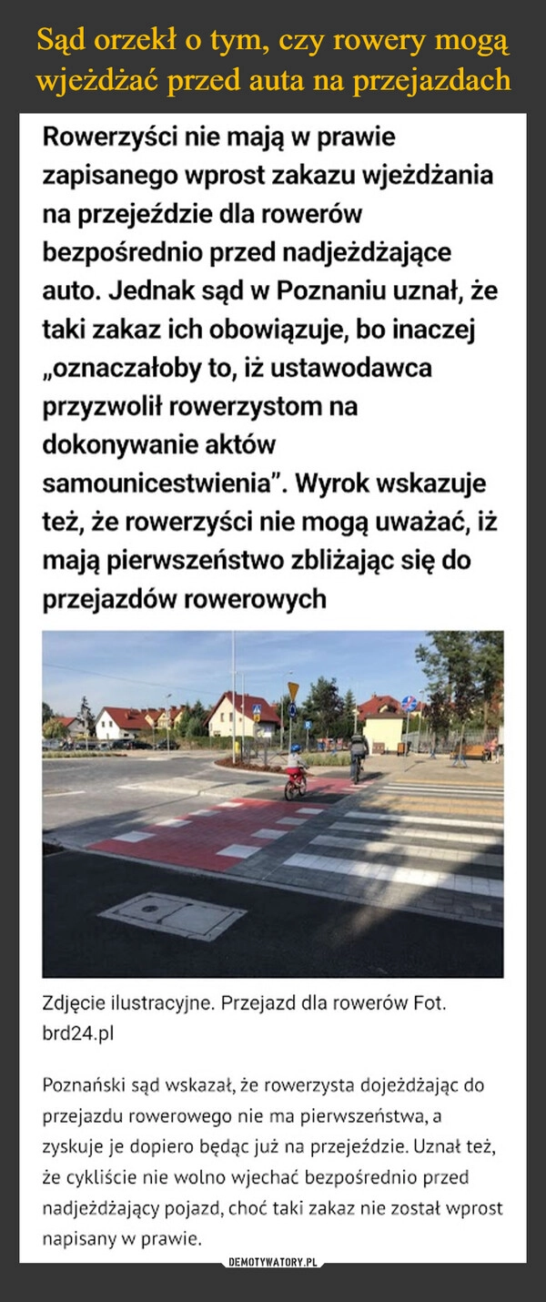 
    Sąd orzekł o tym, czy rowery mogą wjeżdżać przed auta na przejazdach