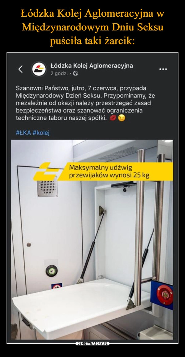 Łódzka Kolej Aglomeracyjna w Międzynarodowym Dniu Seksu puściła taki żarcik: