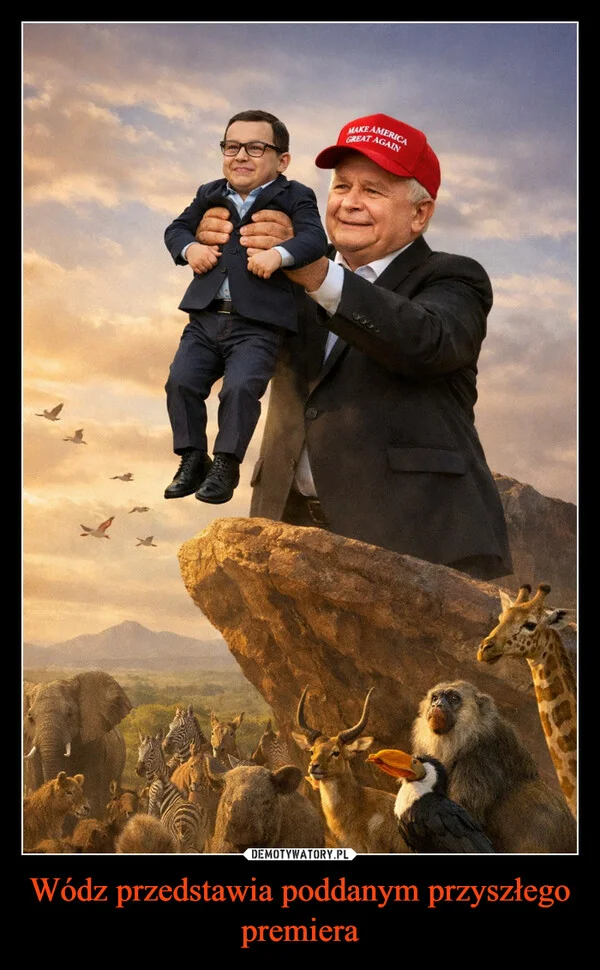 
    Wódz przedstawia poddanym przyszłego premiera