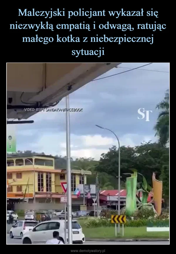 
    Malezyjski policjant wykazał się niezwykłą empatią i odwagą, ratując małego kotka z niebezpiecznej sytuacji