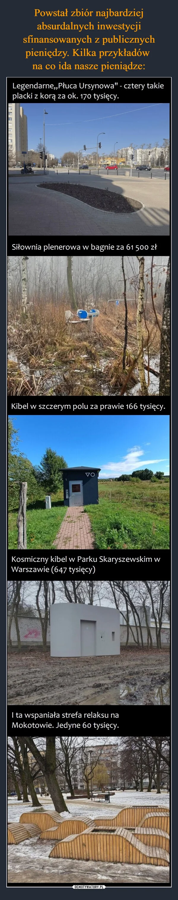 
    Powstał zbiór najbardziej absurdalnych inwestycji sfinansowanych z publicznych pieniędzy. Kilka przykładów na co ida nasze pieniądze: