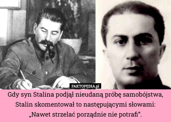 
    Gdy syn Stalina podjął nieudaną próbę samobójstwa, Stalin skomentował to
