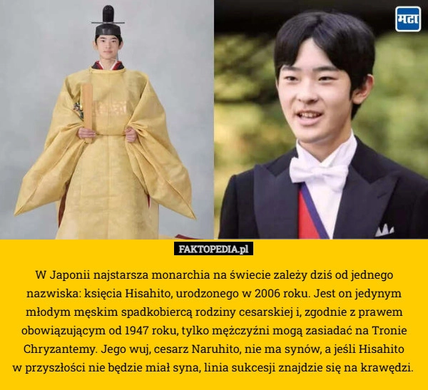 
    W Japonii najstarsza monarchia na świecie zależy dziś od jednego nazwiska: