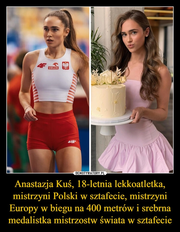 
    Anastazja Kuś, 18-letnia lekkoatletka, mistrzyni Polski w sztafecie, mistrzyni Europy w biegu na 400 metrów i srebrna medalistka mistrzostw świata w sztafecie