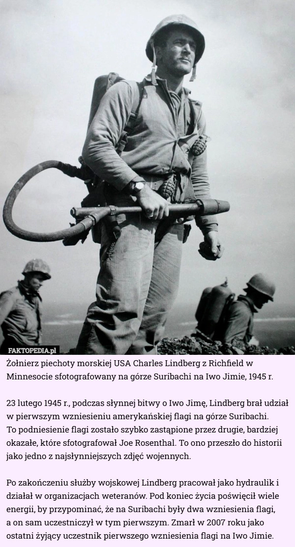 
    Żołnierz piechoty morskiej USA Charles Lindberg z Richfield w Minnesocie...