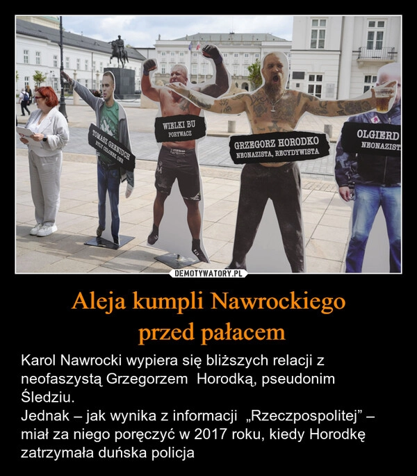
    Aleja kumpli Nawrockiego
 przed pałacem