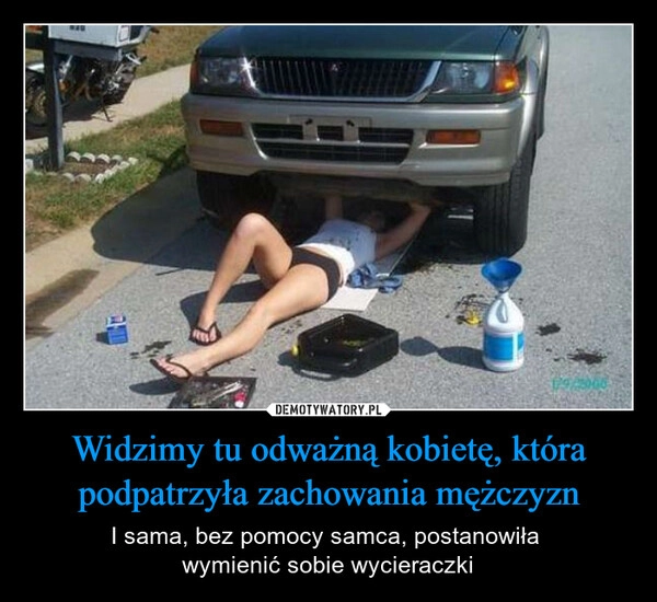
    Widzimy tu odważną kobietę, która podpatrzyła zachowania mężczyzn