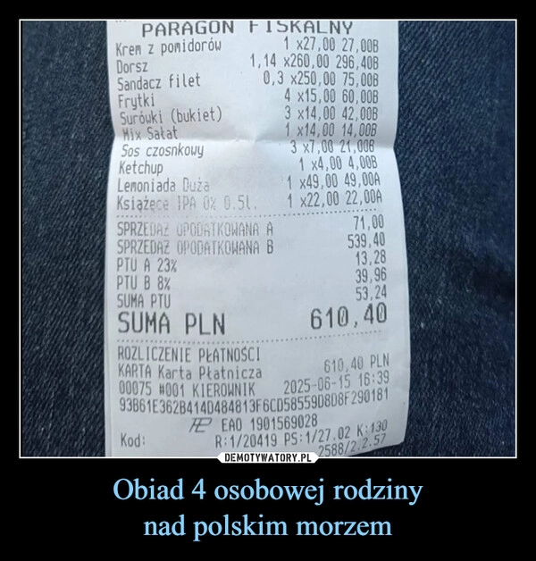 Obiad 4 osobowej rodziny
nad polskim morzem