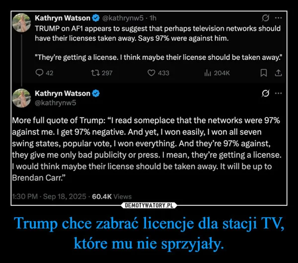 
    Trump chce zabrać licencje dla stacji TV, które mu nie sprzyjały.