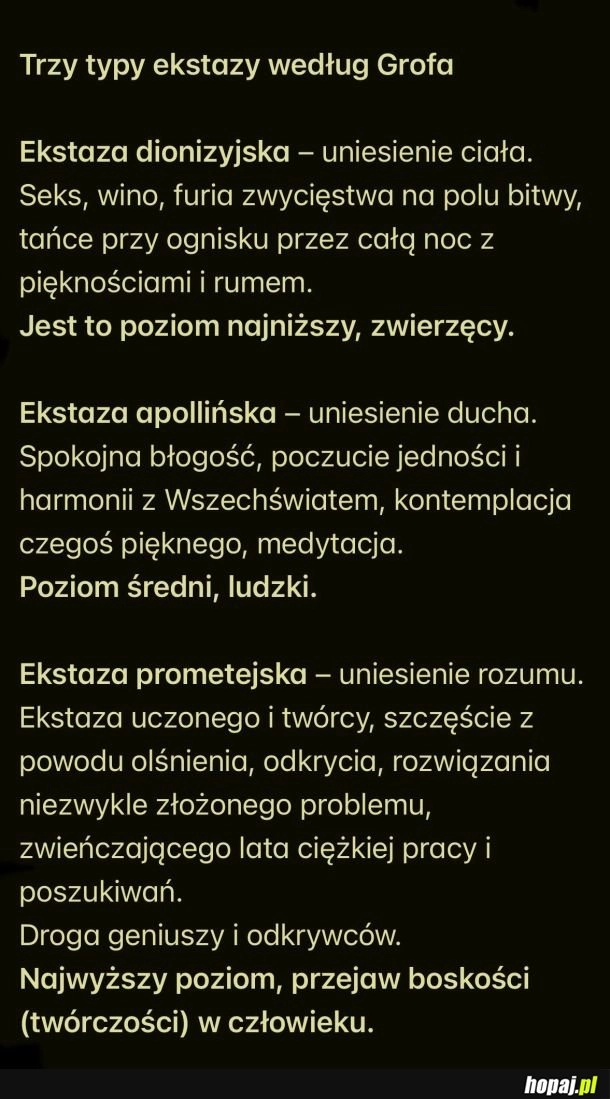 Rodzaje ekstaz wg Grofa