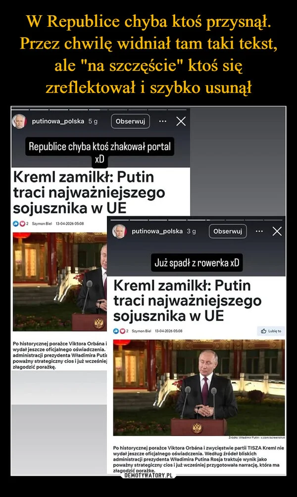 W Republice chyba ktoś przysnął. Przez chwilę widniał tam taki tekst, ale 