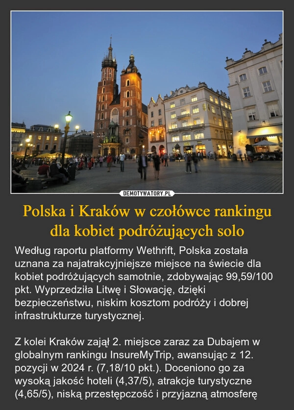 
    Polska i Kraków w czołówce rankingu dla kobiet podróżujących solo