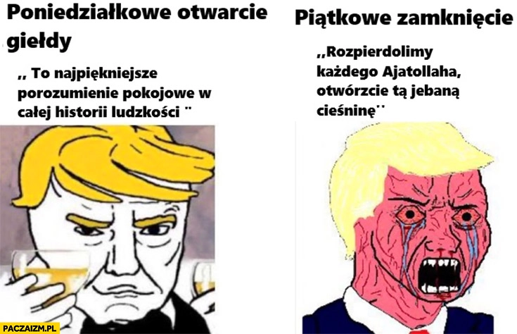 Trump poniedziałkowe otwarcie giełdy: to najpiękniejsze porozumienie vs piątkowe zamkniecie rozwalimy każdego
