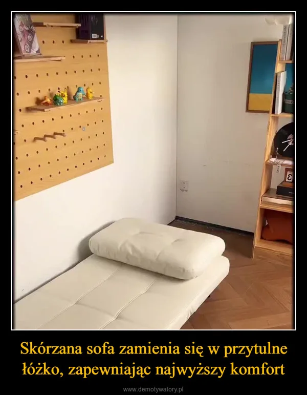 
    Skórzana sofa zamienia się w przytulne łóżko, zapewniając najwyższy komfort