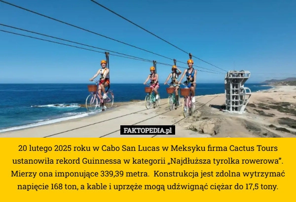 
    20 lutego 2025 roku w Cabo San Lucas w Meksyku firma Cactus Tours ustanowiła