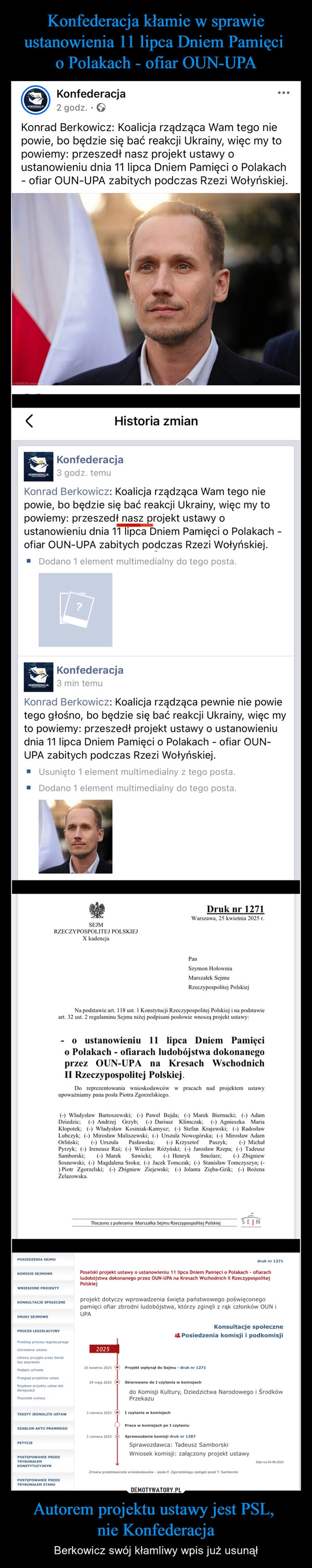 Konfederacja kłamie w sprawie ustanowienia 11 lipca Dniem Pamięci 
o Polakach - ofiar OUN-UPA Autorem projektu ustawy jest PSL, 
nie Konfederacja