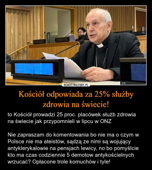 
    Kościół odpowiada za 25% służby zdrowia na świecie!