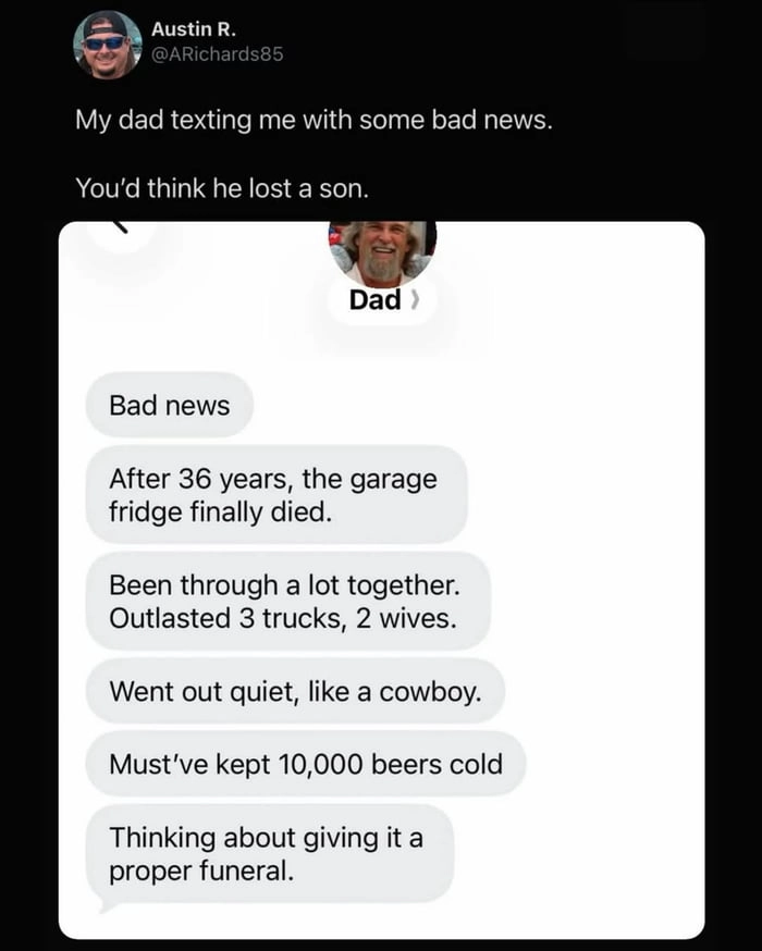 
    Dad's priorities are straight