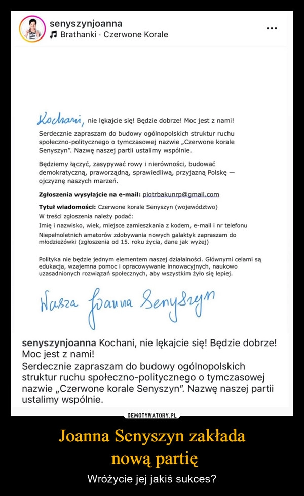 
    Joanna Senyszyn zakłada
 nową partię