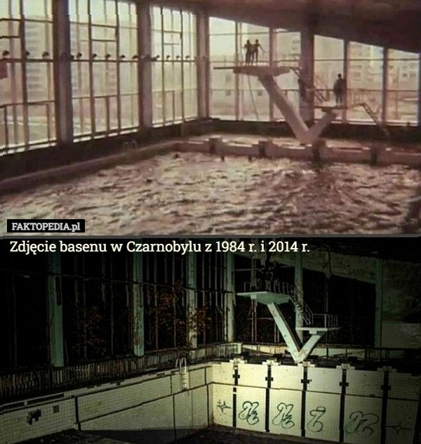 
    Zdjęcie basenu w Czarnobylu z 1984 r. i 2014 r.