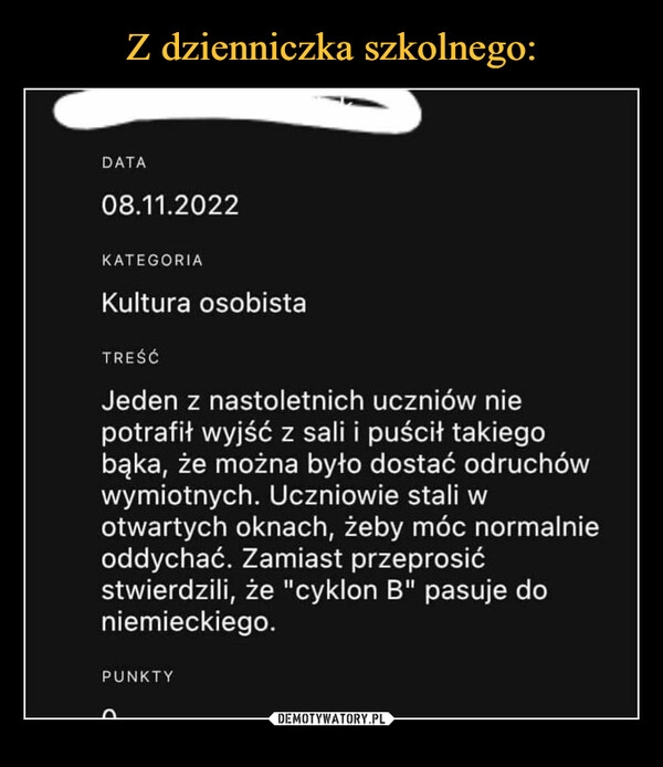 
    
Z dzienniczka szkolnego: 