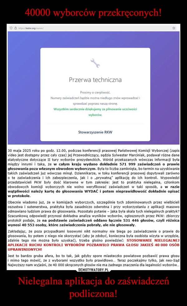 40000 wyborców przekręconych! Nielegalna aplikacja do zaświadczeń podliczona!