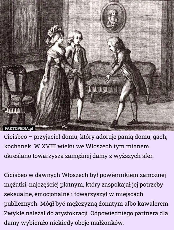 
    Cicisbeo – przyjaciel domu, który adoruje panią domu; gach, kochanek. W...
