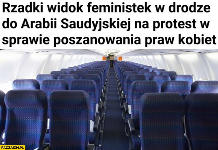 Rzadki widok feministek w drodze do Arabii Saudyjskiej na protest w sprawie poszanowania praw kobiet pusty samolot