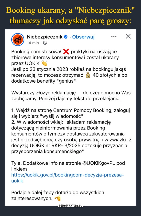 
    Booking ukarany, a "Niebezpiecznik" tłumaczy jak odzyskać parę groszy: