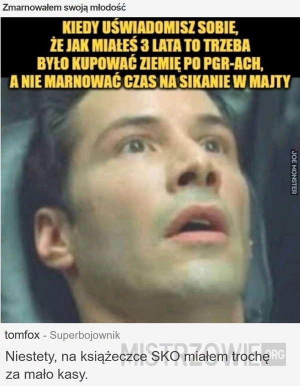 
    Zmarnowałem swoją młodość