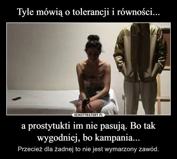 
    Tyle mówią o tolerancji i równości... a prostytukti im nie pasują. Bo tak wygodniej, bo kampania...