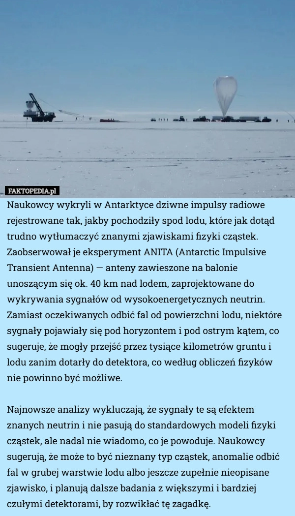 
    Naukowcy wykryli w Antarktyce dziwne impulsy radiowe rejestrowane tak, jakby