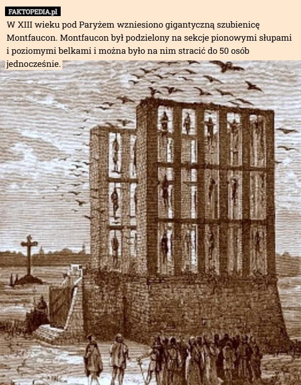
    W XIII wieku pod Paryżem wzniesiono gigantyczną szubienicę Montfaucon. Montfaucon