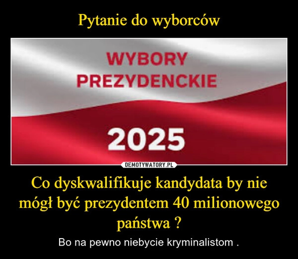 Pytanie do wyborców Co dyskwalifikuje kandydata by nie mógł być prezydentem 40 milionowego państwa ?