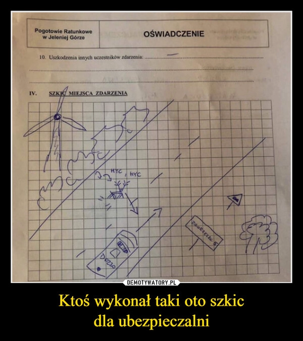 Ktoś wykonał taki oto szkic
dla ubezpieczalni