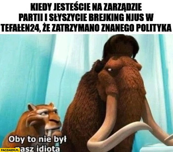
    Kiedy jesteście na zarządzie partii i słyszycie breaking news TVN24, że zatrzymano znanego polityka, oby to nie był nasz idiota