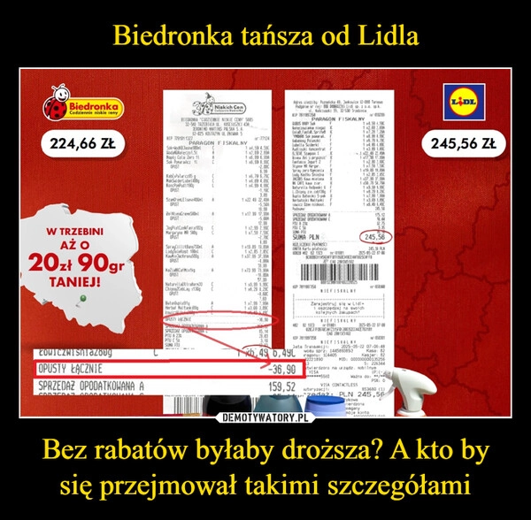 
    Biedronka tańsza od Lidla Bez rabatów byłaby droższa? A kto by się przejmował takimi szczegółami