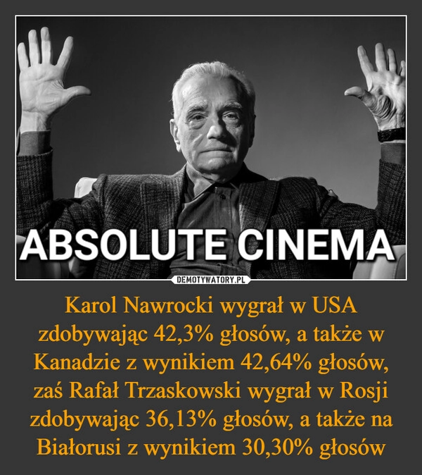 
    Karol Nawrocki wygrał w USA zdobywając 42,3% głosów, a także w Kanadzie z wynikiem 42,64% głosów, zaś Rafał Trzaskowski wygrał w Rosji zdobywając 36,13% głosów, a także na Białorusi z wynikiem 30,30% głosów