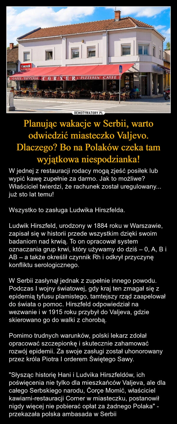 Planując wakacje w Serbii, warto odwiedzić miasteczko Valjevo. Dlaczego? Bo na Polaków czeka tam wyjątkowa niespodzianka!