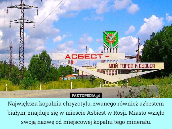 
    
			Największa kopalnia chryzotylu, zwanego również azbestem białym, znajduje...					