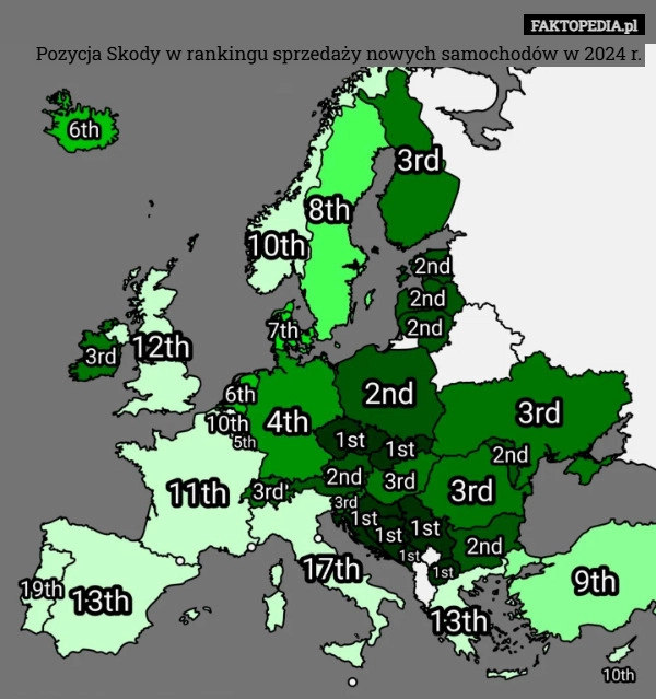 
    Pozycja Skody w rankingu sprzedaży nowych samochodów w 2024 r.