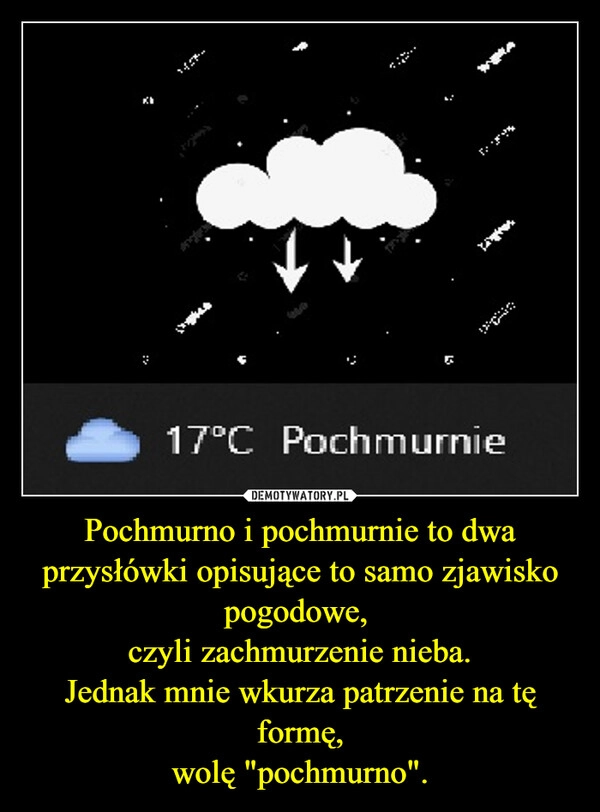 
    Pochmurno i pochmurnie to dwa przysłówki opisujące to samo zjawisko pogodowe, 
czyli zachmurzenie nieba.
Jednak mnie wkurza patrzenie na tę formę,
wolę "pochmurno".