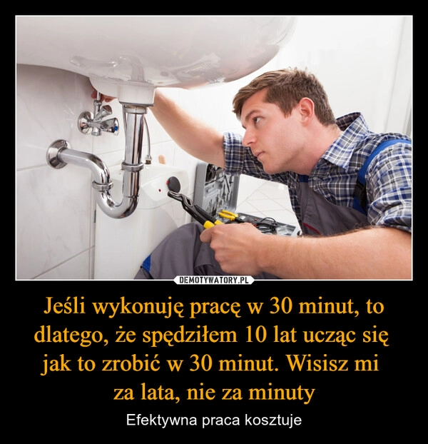 
    Jeśli wykonuję pracę w 30 minut, to dlatego, że spędziłem 10 lat ucząc się 
jak to zrobić w 30 minut. Wisisz mi 
za lata, nie za minuty